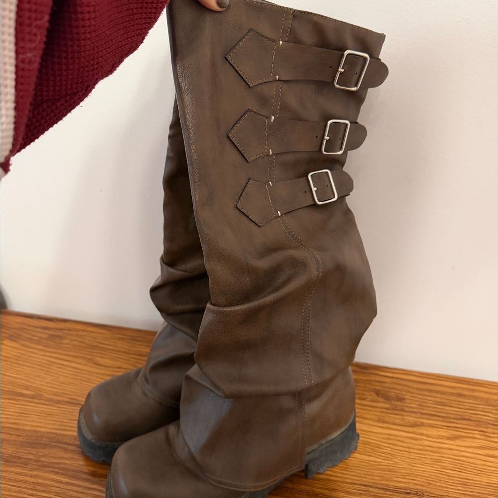 Brown Leather Knee-High Boots